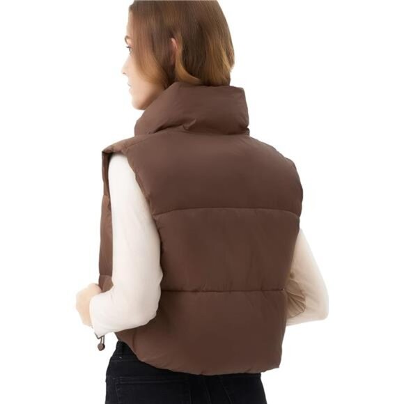 Women's Cropped Puffer Vest Lightweight Sleeveless Warm Vests For Women Winter - Picture 3 of 7